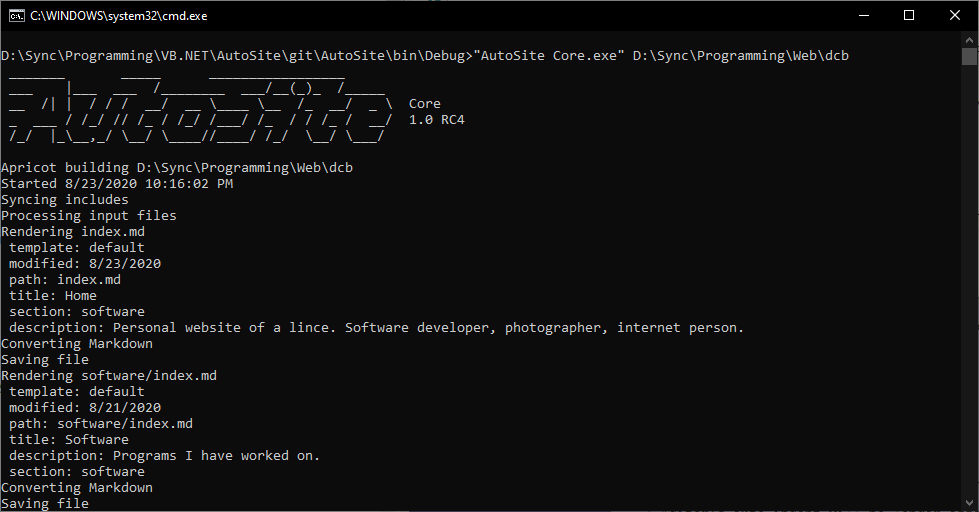 AutoSite Core, building from the command line