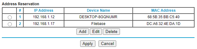 Address reservation settings