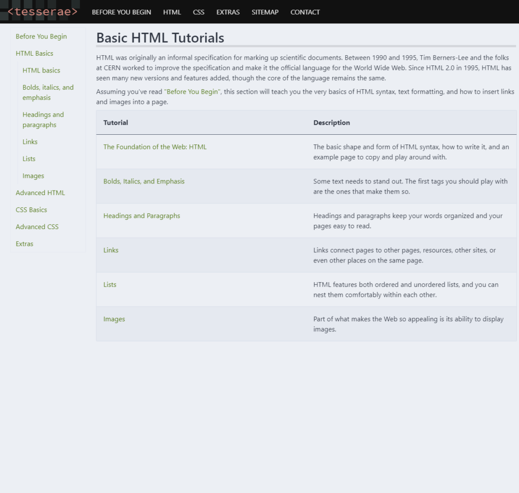 Tesserae's basic HTML section as of writing this