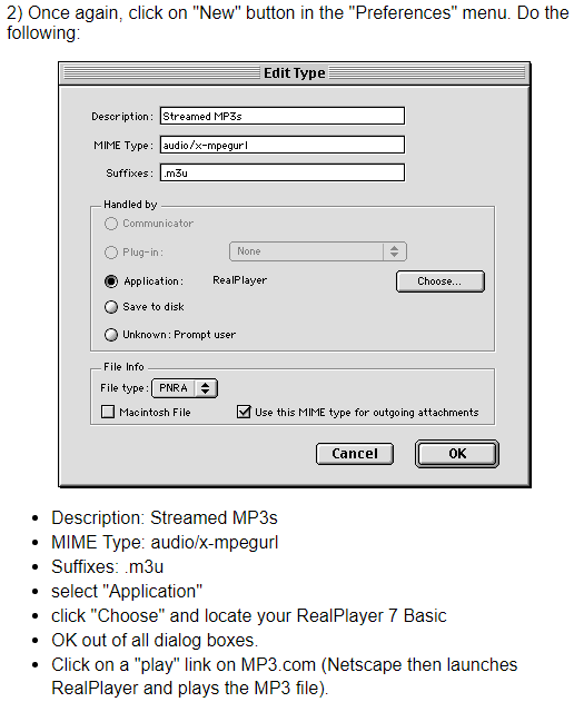 MP3.com describing how to set an M3U to open