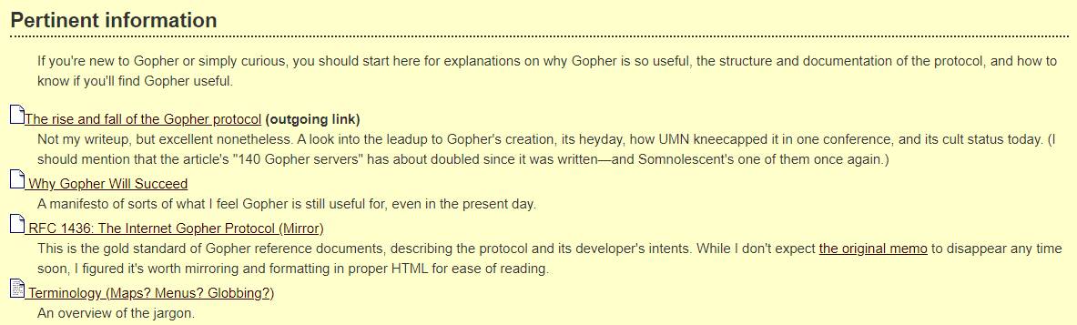 One section of my Gopher Information Repository