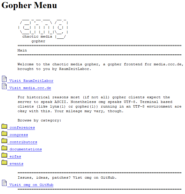 How Netscape renders a Gopher menu