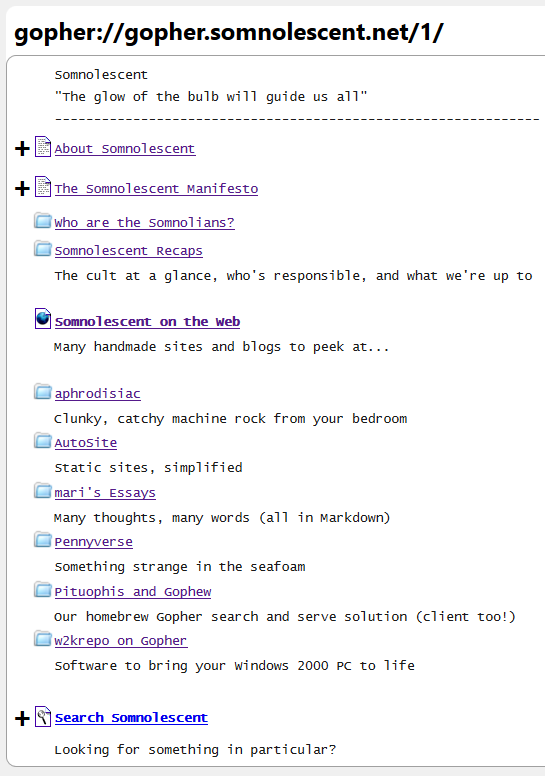 Somnolescent's new Gopher server