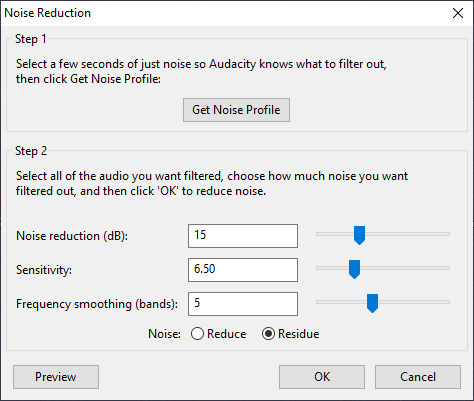 Audacity's Noise Reduction dialog