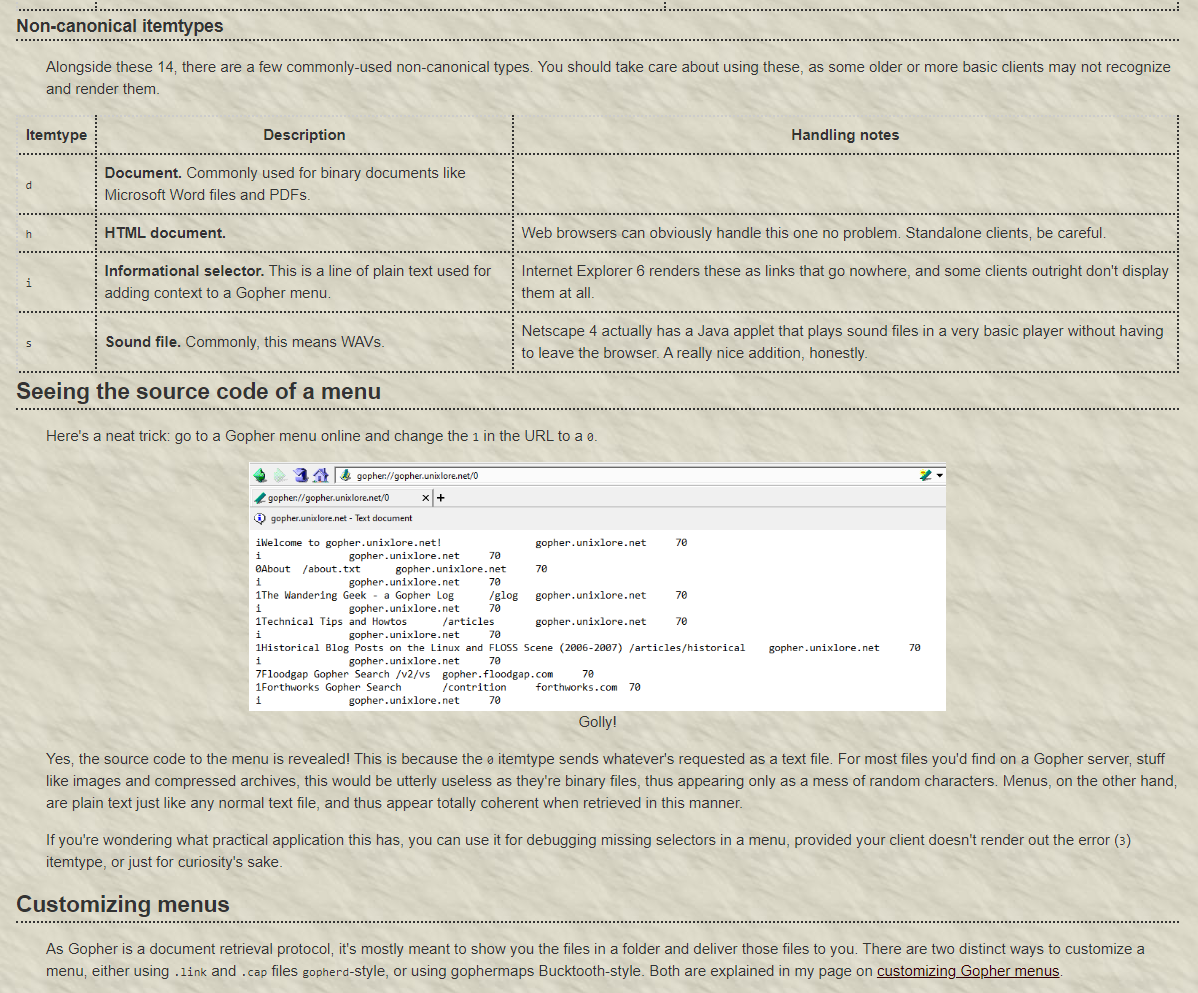 "Structure of a Gopher Menu" page