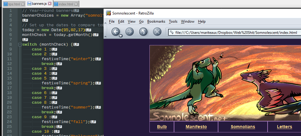Seasonal banners working on somnolescent.net