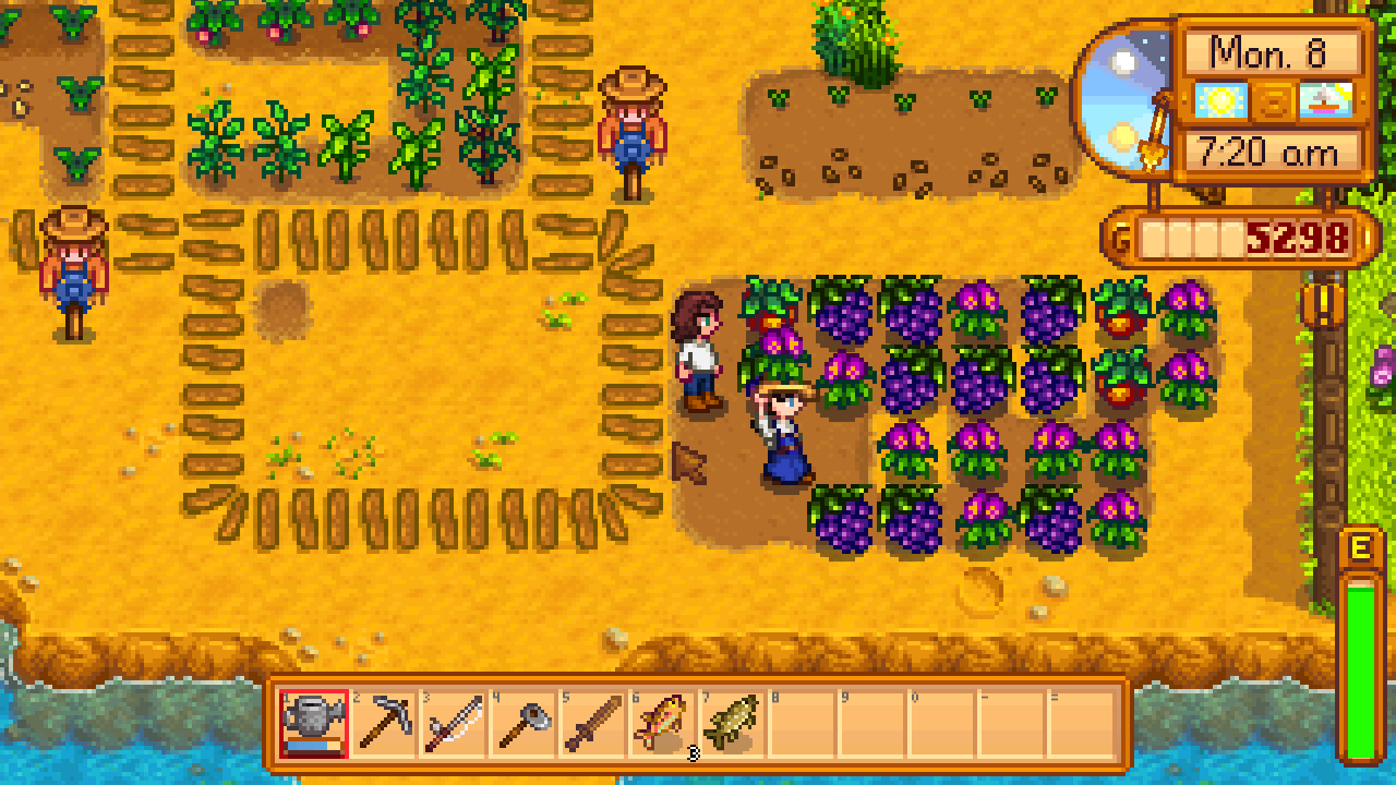 Our summer garden in Stardew blossoming into lots of grapes