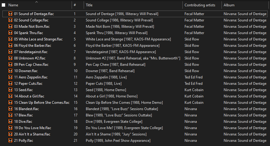 Sound of Dentage, disc one, likely final running order