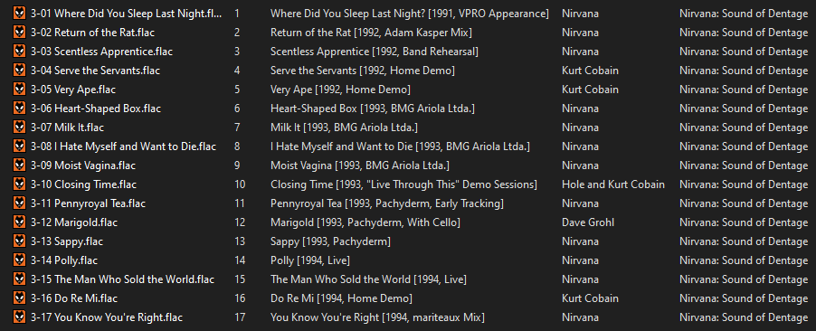 Sound of Dentage, disc three, likely final running order