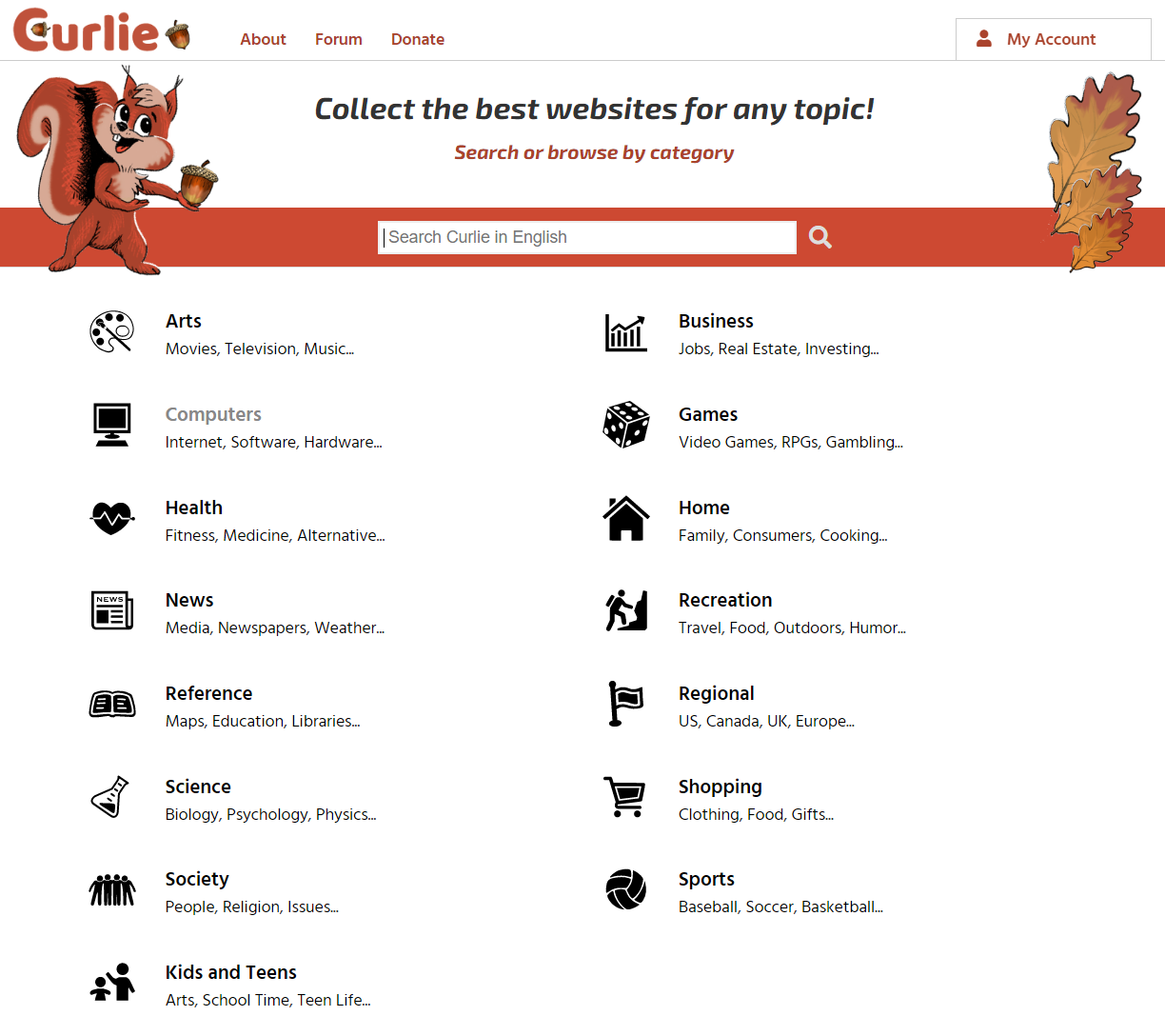 Curlie's home page in English