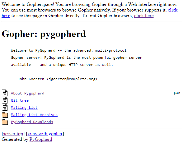 PyGopherd working over HTTP