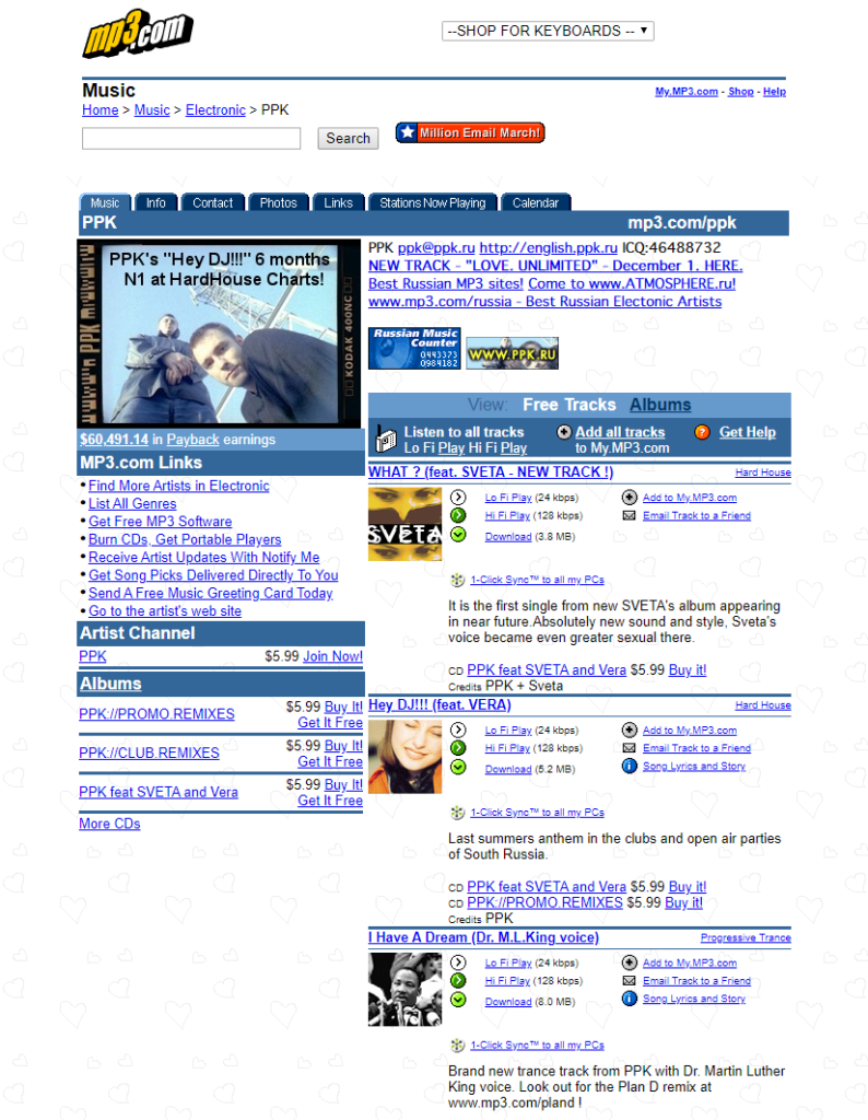 One of MP3.com's mid-era artist profiles