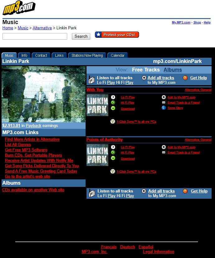 Linkin Park's MP3.com page
