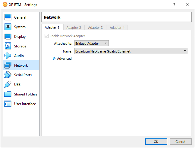VirtualBox set to used a bridged network adapter