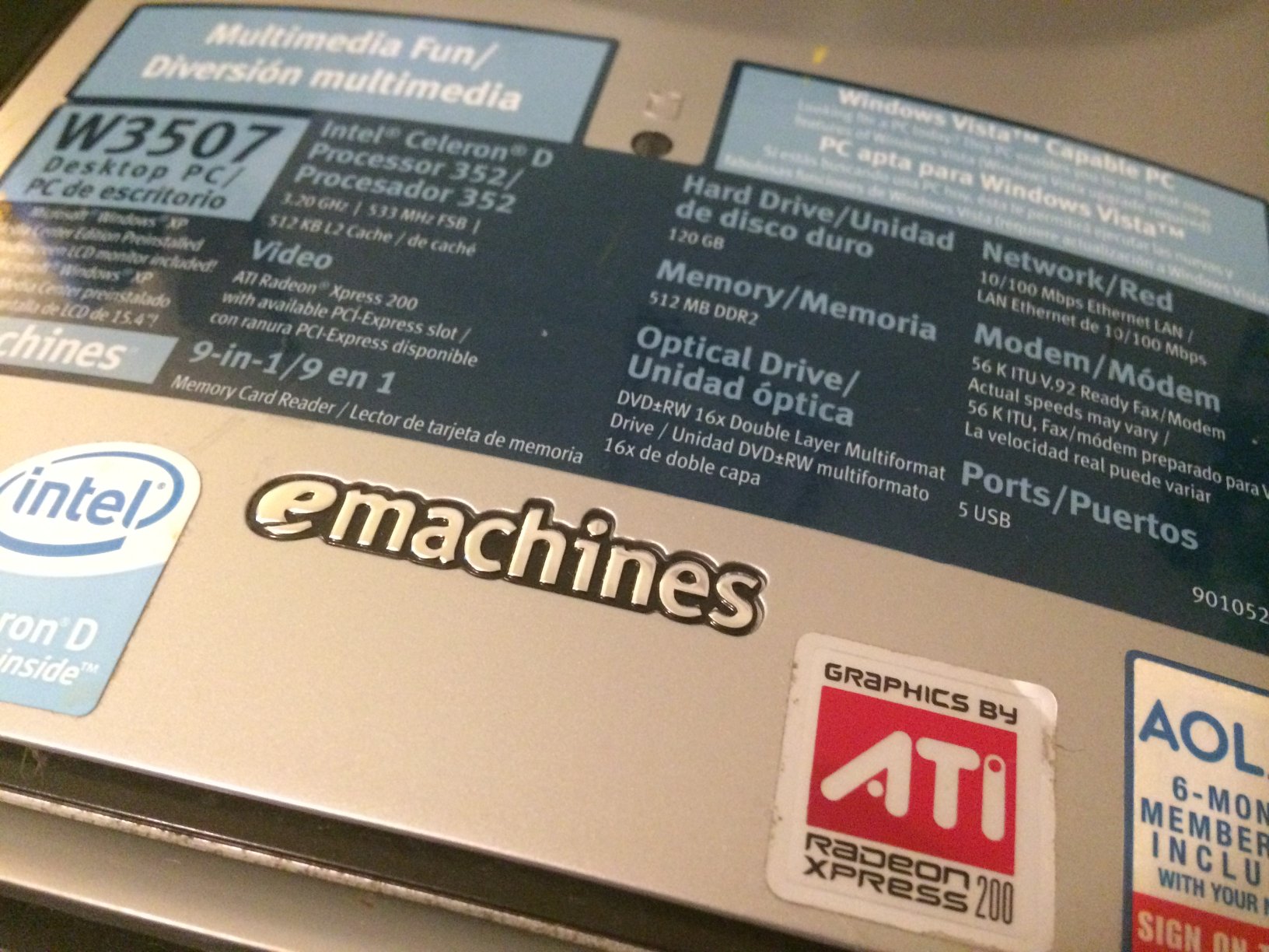 eMachines logo and some specs