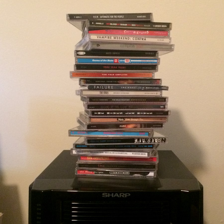 A stack of unlistened to CDs from Cammy's collection