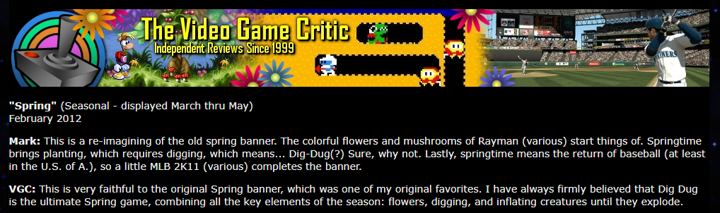 The spring banner on the Video Game Critic site