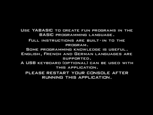 The splash text that appears before the PS2's Yabasic loads
