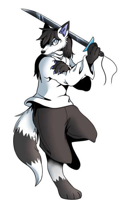 monochrome furry with a sword