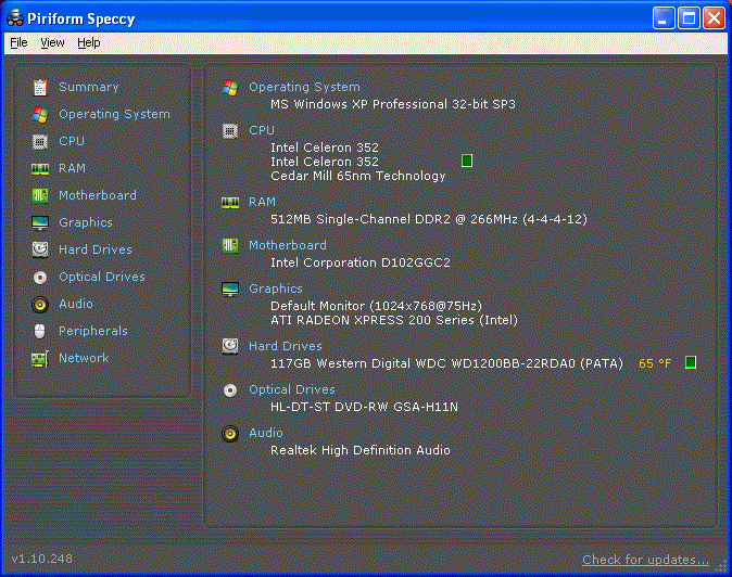 the eMachines Box's quick specs, according to Speccy