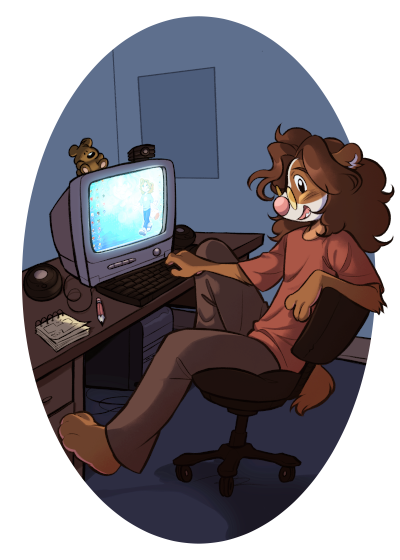 Cammy on my eMachines Box, drawn by Caby for my birthday!