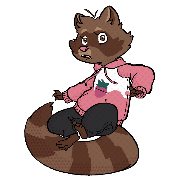 raccoon girl in a strawberry sweater