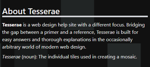 Tesserae's new footer bio