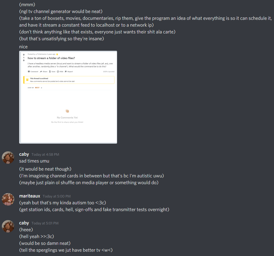 Caby and I discussing a playlist generator for "broadcast"